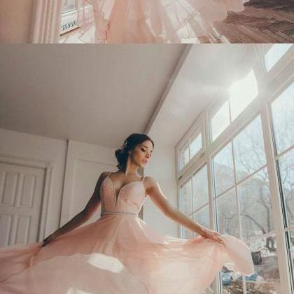Pink V-Neck Sequins Short Prom Dress, Pink A-Line Backless Party Dress