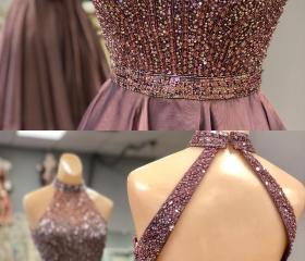 Gorgeous Halter Black Satin Beaded Mini Birthday Dress Graduation Homecoming Dress Y9063 main image 0