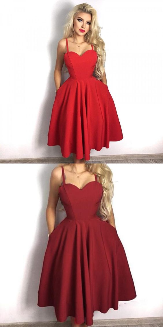 Spaghetti Straps Red Square Neckline Mini Homecoming Dress main image 0