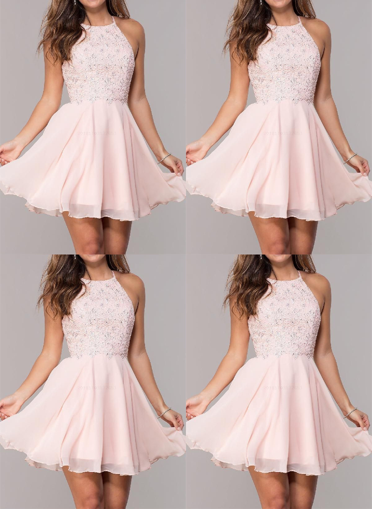 Light Pink Dresses,Chiffon Short Dresses,Beaded