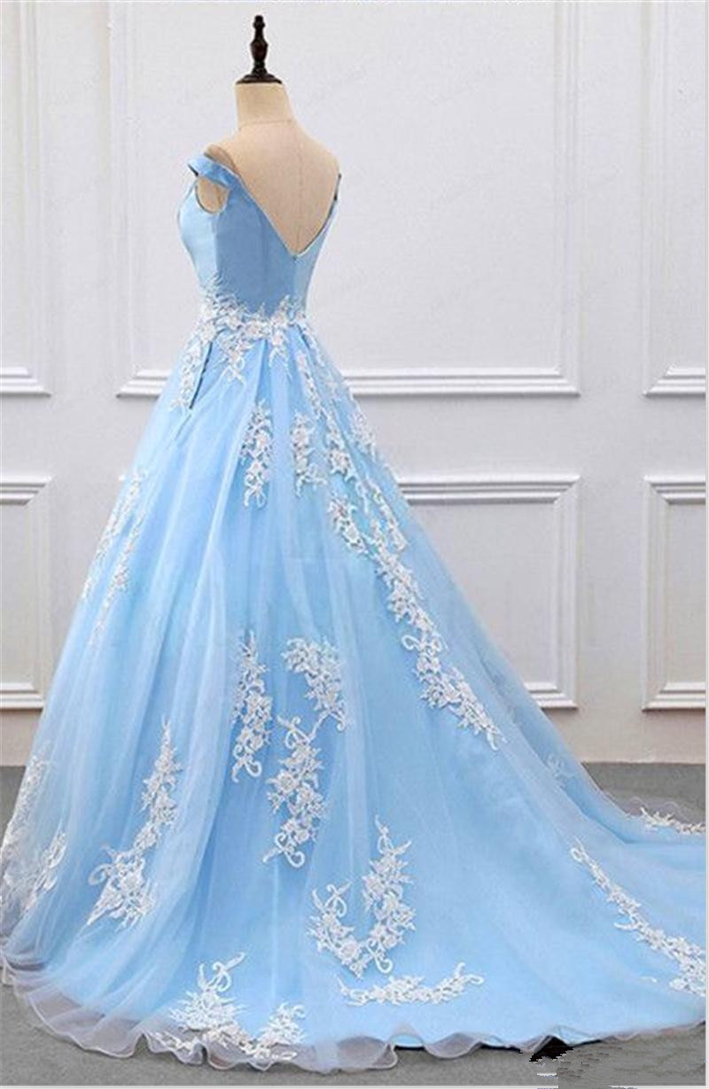 A-line Princess V Neck Sleeveless Appliques Long Prom Dresses on Luulla