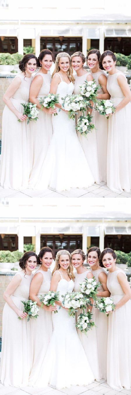 A-Line Bridesmaid Dress Jewel Neck Sleeveless Elegant Knee Length Chiffon / Lace