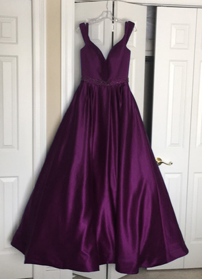 Simple  Straps Sleeveless Dark Purple Satin Prom Dress Evening Dress  cc1605 main image 0